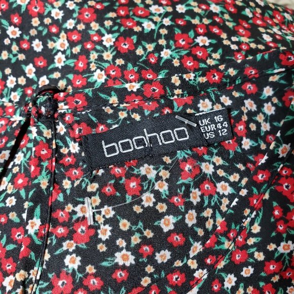 Boohoo Women's size 12 Black Floral Long Sleeve Lightweight Dress - Picture 2 of 7
